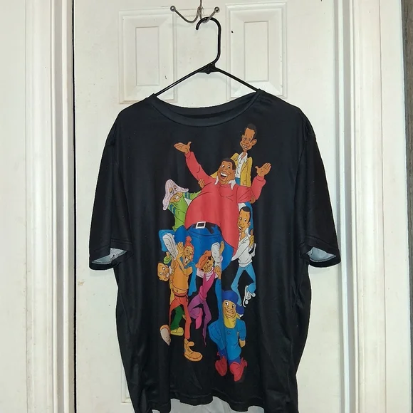 Black Graphic T-Shirt with Colorful Cartoon Characters - Picture 6 of 8